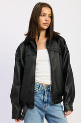 Women’s Faux Leather Shearling Collar Jacket | Zarnesh